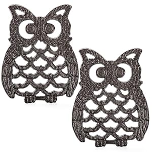 Hedume 2 Pcs Cast Iron Owl Trivets, Heavy Duty Cast Iron Trivet with Rubber Pegs, Decorative Trivet for Kitchen Counter or Dining Table, Insulation Pad, Anti-Scald Pad, Heat Resistant Pad-Rust Brown Hedume 2 Pcs Cast Iron Owl Trivets Heavy Duty Cast Iron Trivet with Rubber Pegs Decorative Trivet for Kitchen Counter or Dining Table Insulation Pad Anti Scald Pad Heat Resistant Pad Rust Brown