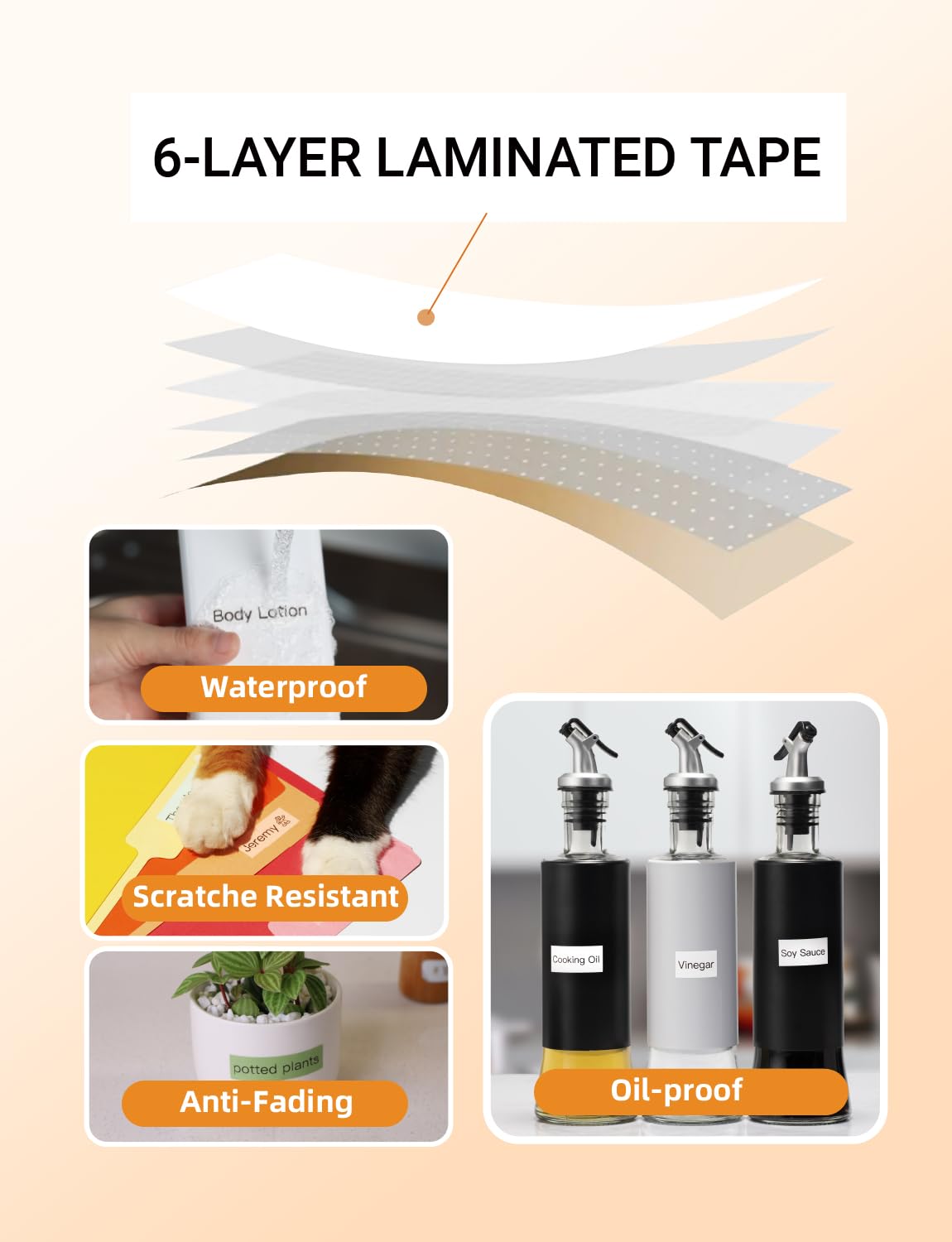 MakeID L1 Q1 E1 - Cinta para etiquetas, 5 paquetes de 16 mm x 4 m, recargas impermeables laminadas adhesivas personalizadas para oficina, casa, etiquetas adhesivas térmicas de repuesto
