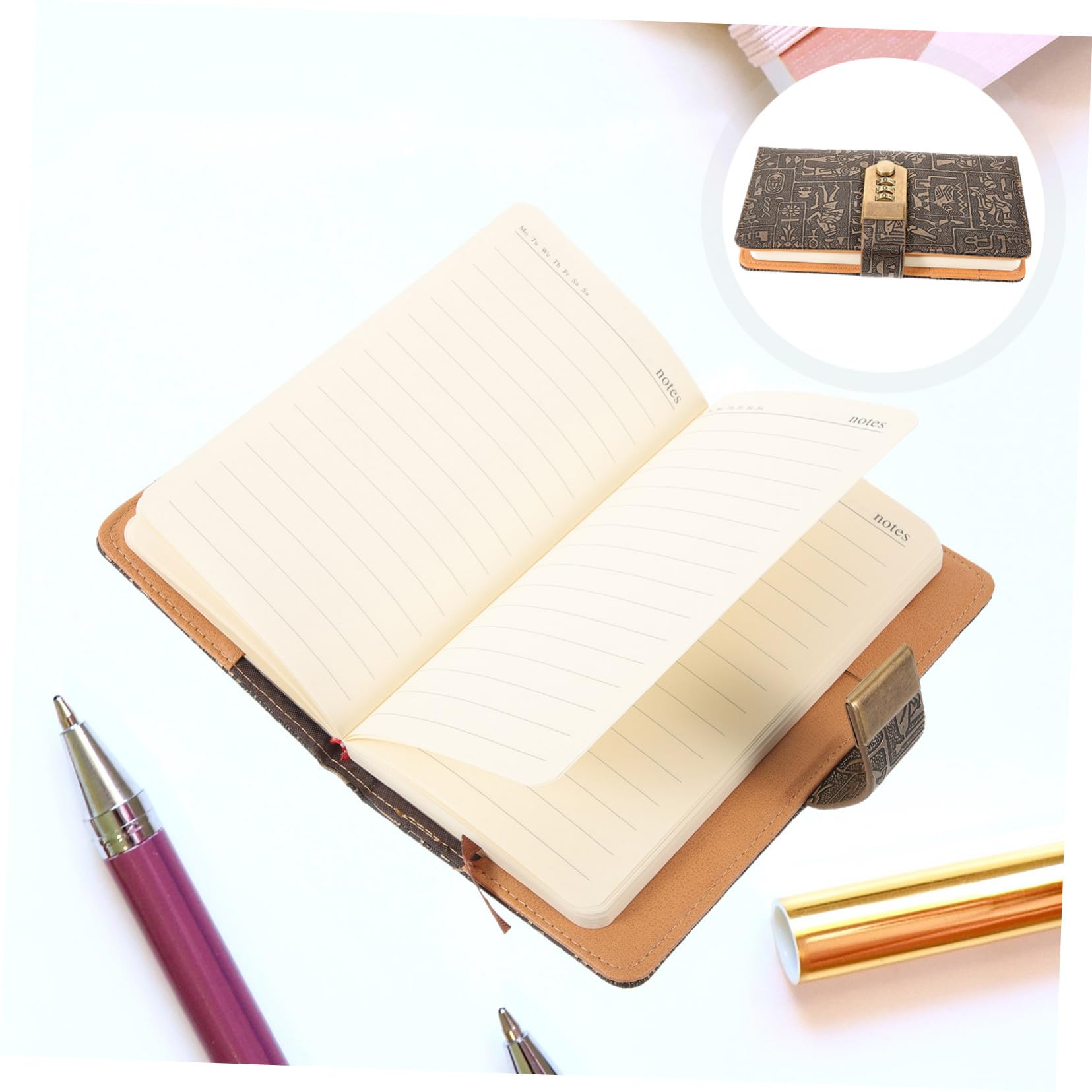 5 Piezas Cuaderno con de Imitación Cuero y Cierre de Combinación Portátil para Notas Diario Personal con Páginas Gruesas y Diseño Vintage para Estudiantes y Oficina