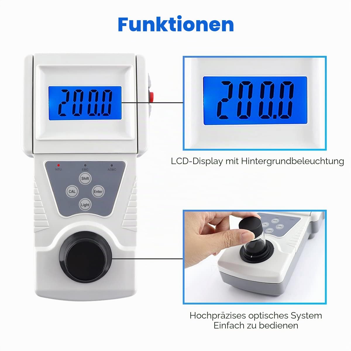 Tragbares Trübungsmessgerät Turbidimeter für Trübung von Flüssigkeiten Messbereich 0-200NTU (Inklusive Standard-Formazin-Lösung)