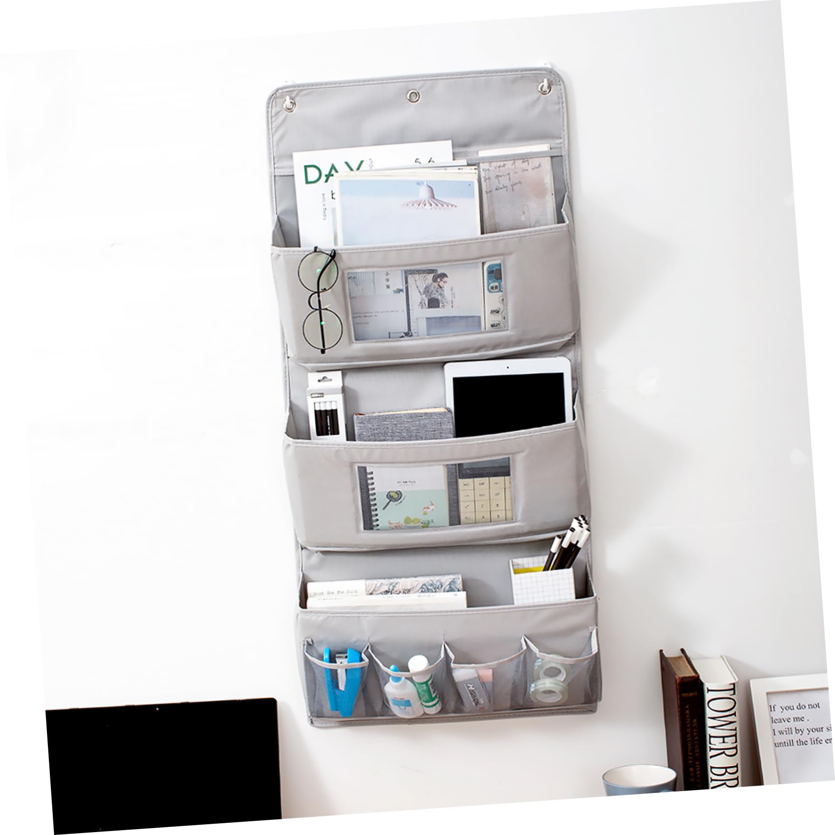 Organizer da Appendere alla Porta in Poliestere, 3 Livelli, Pieghevole, Tasche Portaoggetti da Parete per Casa e Studio
