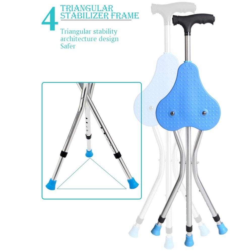 Taburete de caña, bastón con Asiento, Silla de bastón, Taburete de bastón para Ancianos, muleta con Taburete, bastón, Plegable, telescópico, Cabezal de lámpara Ajustable