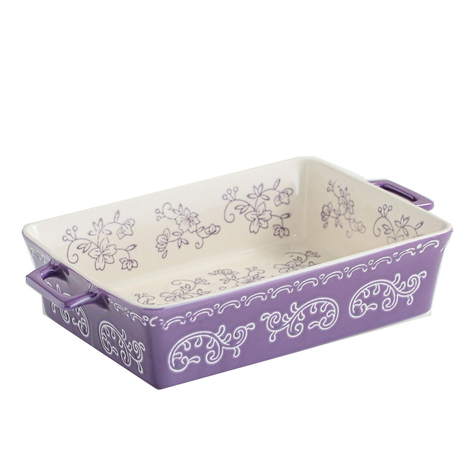 Cuencos Aperitivos Fuente De Horno Rectangular CeráMica PúRpura Con Estampado Floral Dos Asas Aptas Para Horno Lavavajillas Guisos Regalo-A