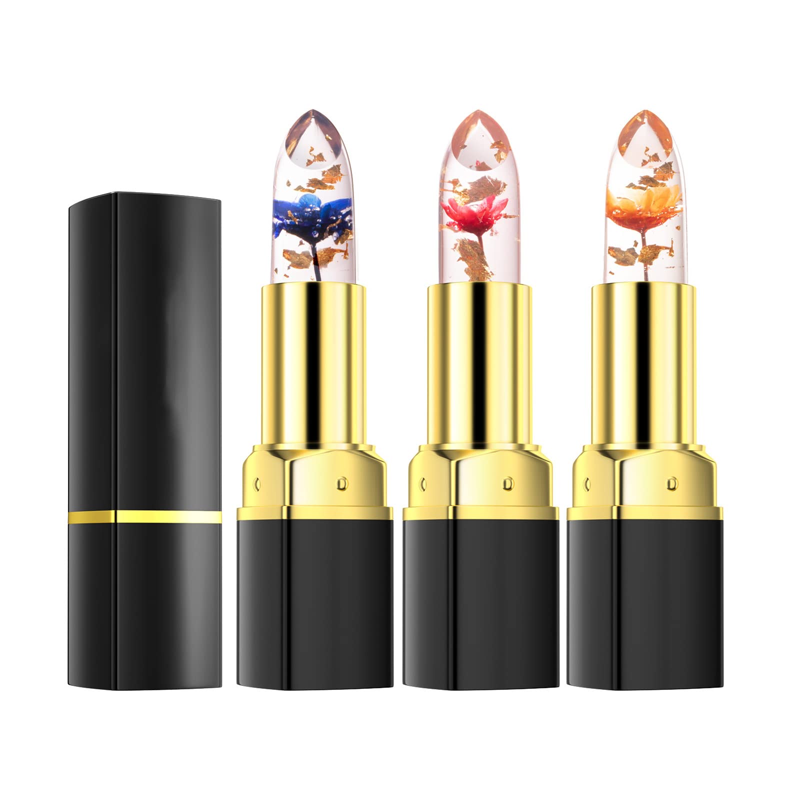QISNG Flower Lipstick Crystal Jelly Color Changing Lipstick, Lipstick Lasting Moisturizer Color Change Lip Balm Dry Flower Cosmetics Makeup Lipstick Jelly (3Pcs Mixed)