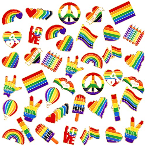 Image of Giegxin 40 Pcs Rainbow Pride Pins Bulk LGBT Lapel Pins Gay Heart Flag Brooch for Clothes Bags Accessories Gifts