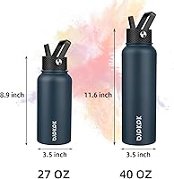 Vista 4 de BJPKPK - Botellas de agua aisladas con tapa de popote, botellas de agua de acero inoxidable de 40 onzas con 3 tapas, termo a prueba de fugas libre