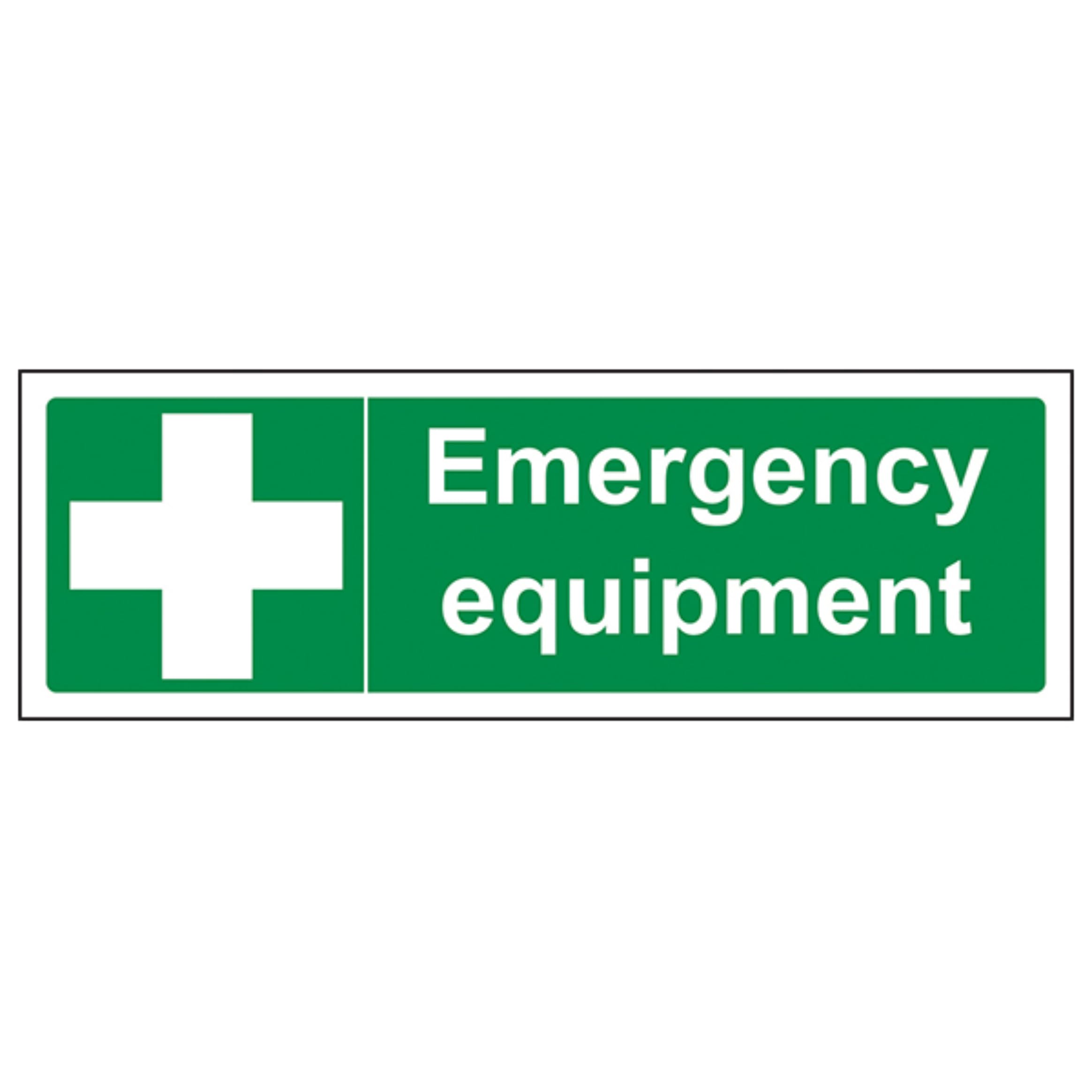 V Safety 31018AX-S Emergency Equipment Sign - Landscape - 300mm x 100mm - Self Adhesive Vinyl, Green