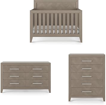 Child Craft Kieran Crib, Double Dresser and Chest Nursery Set, 3-Piece, Includes 4-in-1 Convertible Crib, Dresser and Chest, Grows with Your Baby Crescent Gray