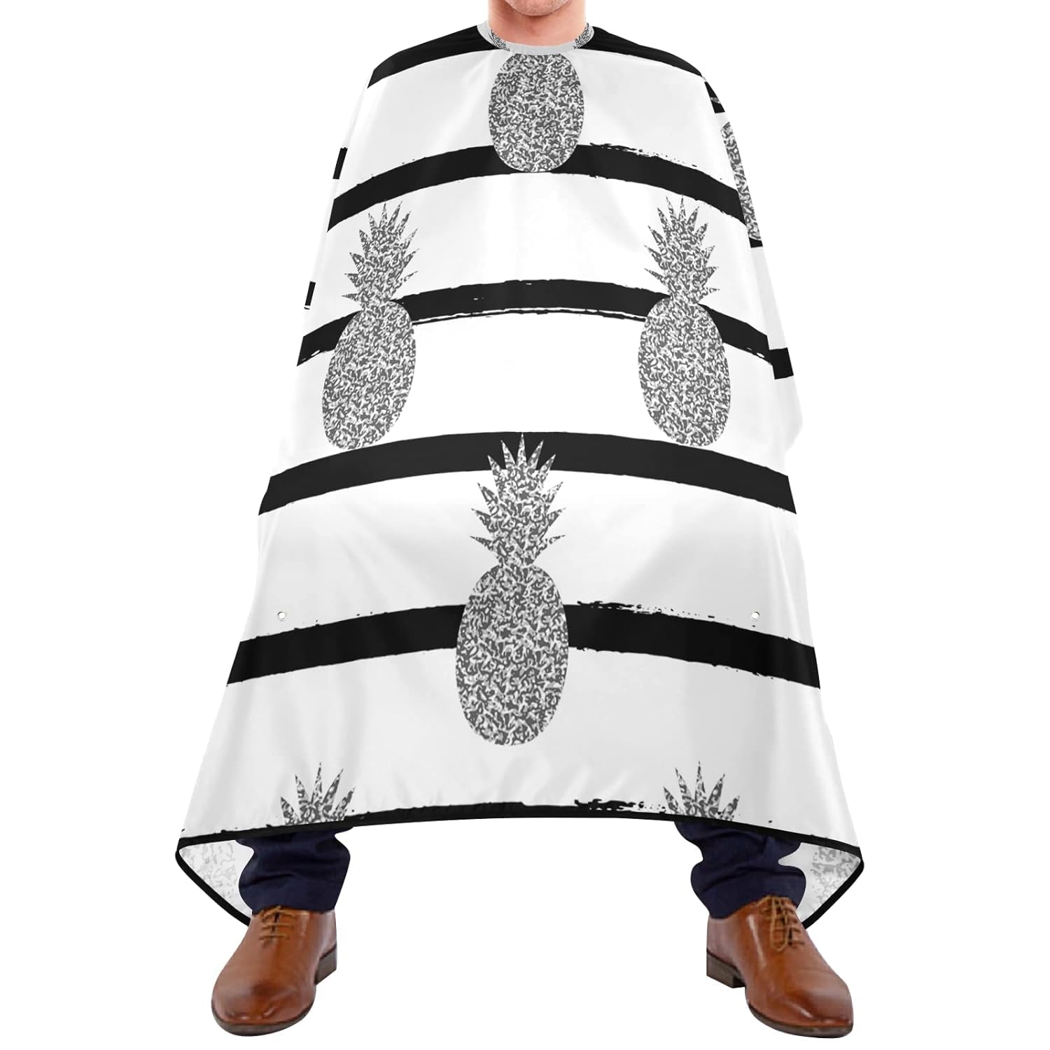 Capas De Peluqueria Piñas En Purpurina Plateada Sobre Rayas Blancas Y Negras Capa De Barbero Transpirable Barberos Delantal Fácil De Limpiar Capa De Barbero Para Niños Hombre Pelo Estilo