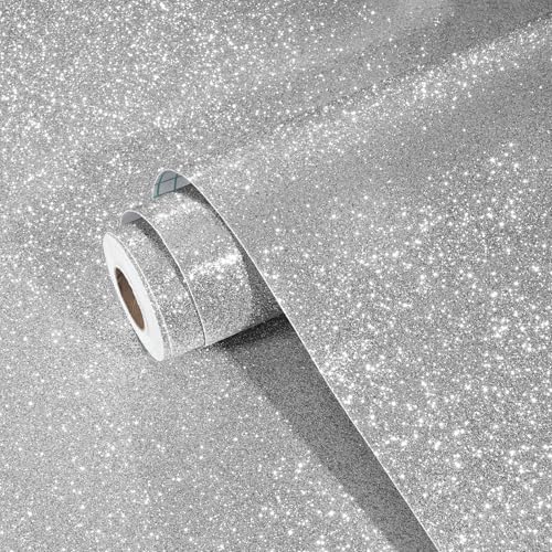 Yullpaper Papier Peint Adhesif Argent Paillettes Rouleau Adhésif Decoratif Chambre Fille Revetement Mural Adhesif Argent Paillettes Papier Adhésif pour...