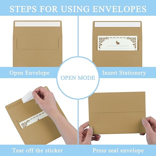 Miniatura 3 de Paquete de 50 sobres de papel kraft de 5 x 7 pulgadas para invitaciones, sobres A7 autoadhesivos imprimibles de colores, ideales para invitaciones,