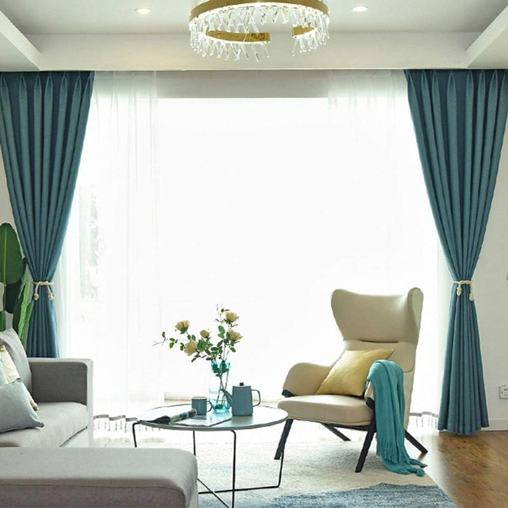 Curtain Linen Blackout for Bedroom Grommet Window Thermal Insulated Black Out Shades Bedding Blackout Room Darkening 106 Inch Length 1 Panels (Color : Gray Size : 3m(W)×2.7m(H)) (Blue 3.5m(W)×2.7m(H))
