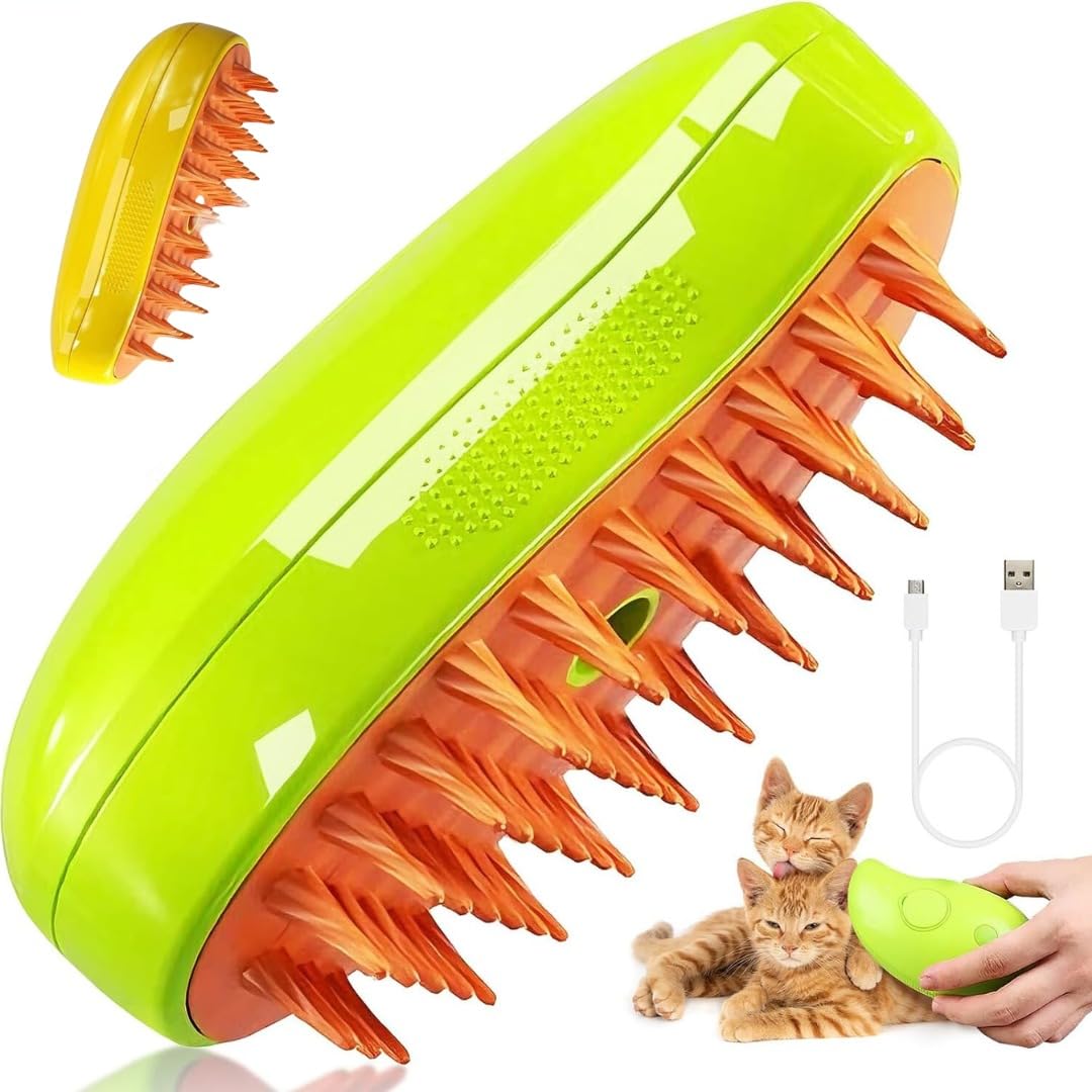 4Family Club-Cepillo Vapor para Gatos,Cepillo Gato Vapor 3 en 1,Masajes,Desenredar Nudos y Pelos Sueltos en Animales,Multifuncion,Mascotas,Perro,Conejo,Gato,Steamy Cat Brush usb (verde)
