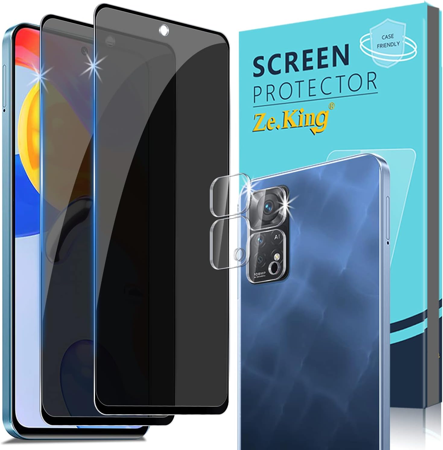 Zeking [2+2Pack for Xiaomi Redmi Note 11 Pro 5G Privacy Tempered Glass Screen Protector and Camera Lens Protector, [Anti-Scratch] HD Clarity 9H Hardness Bubble Free