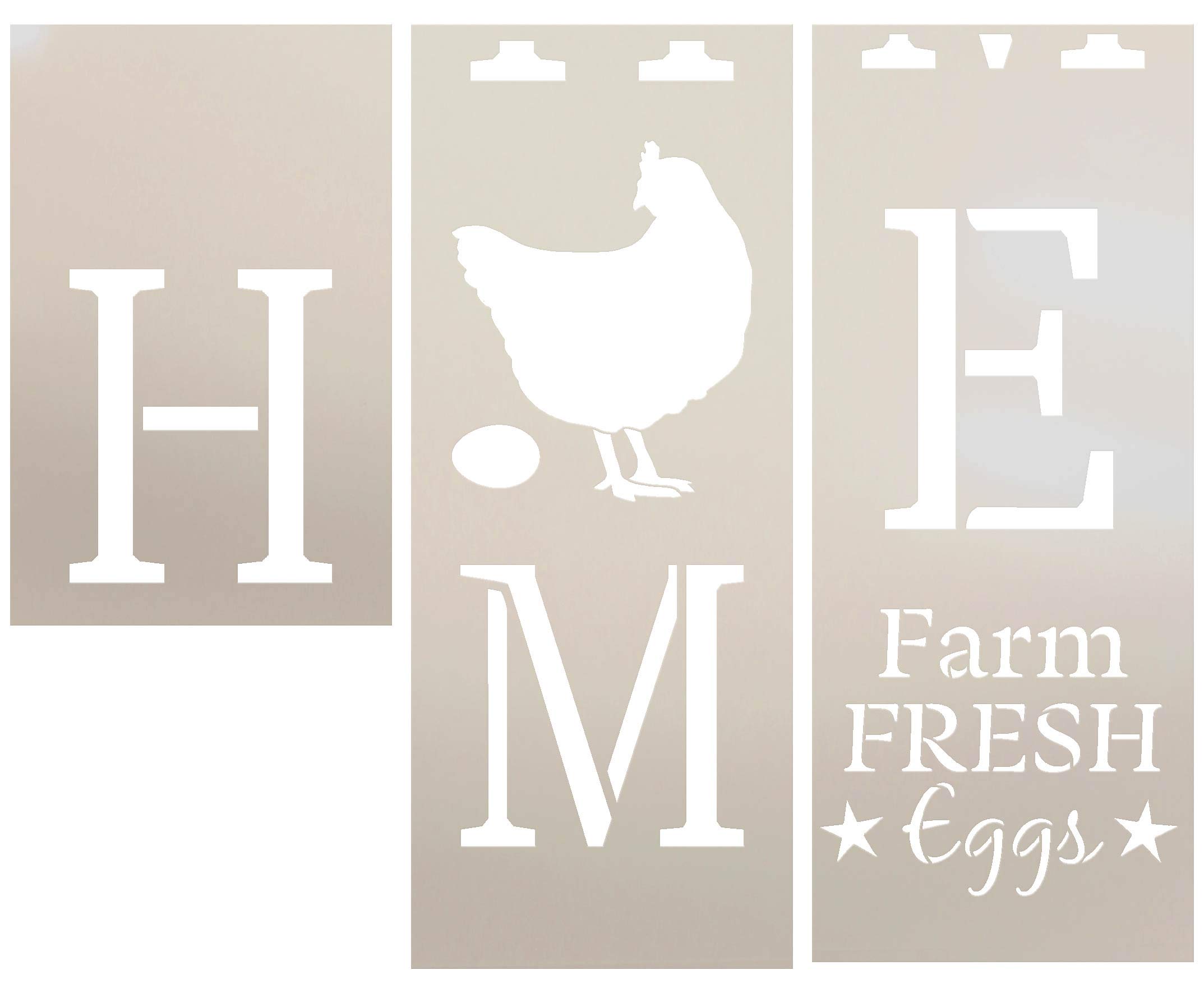 Home Tall Porch Stencil with Chicken by StudioR12 | 3 Piece | Farm Fresh Eggs | DIY Large Vertical Country Farmhouse Outdoor Decor | Craft & Paint Wood Leaner Sign | Reusable Mylar Template | Size 6ft