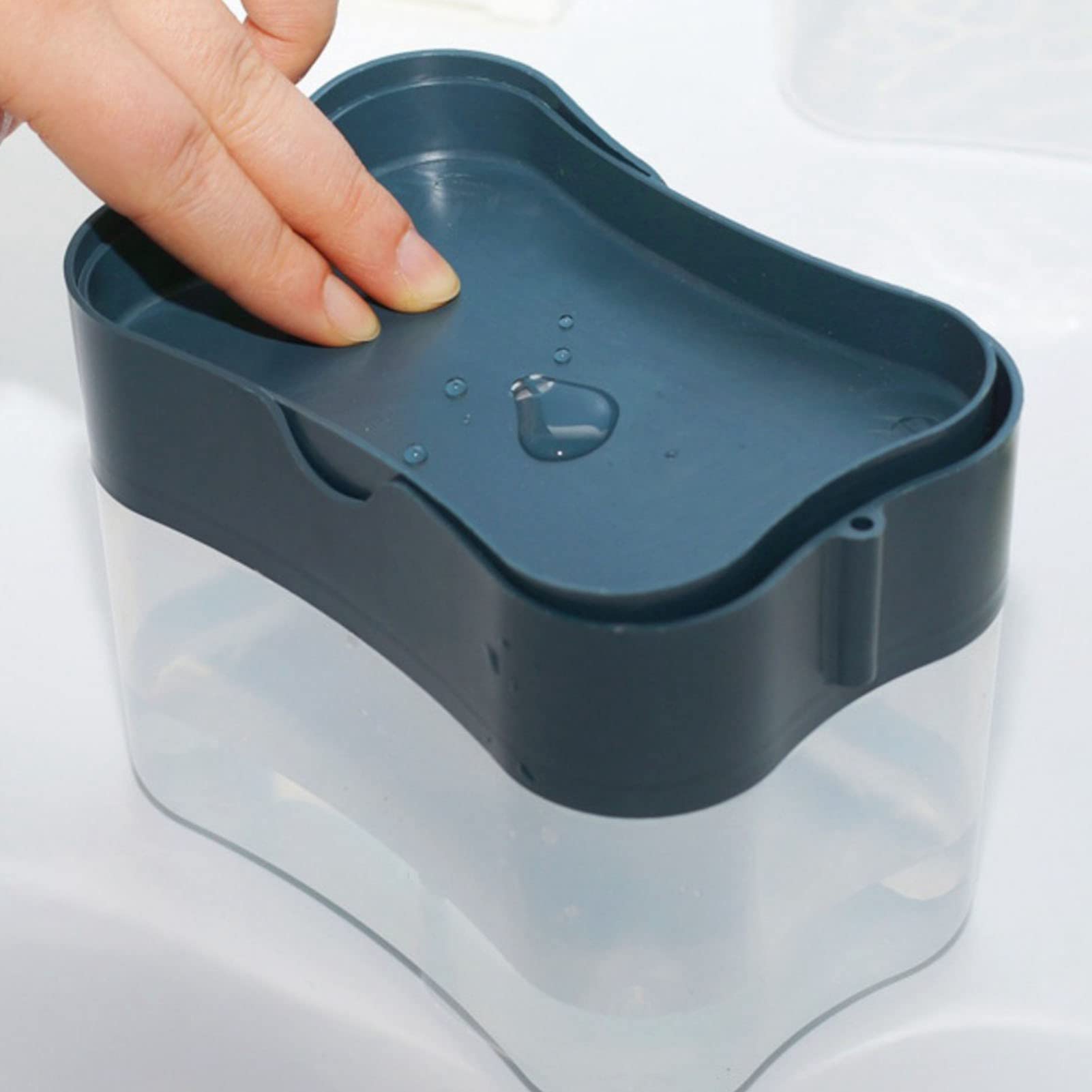 Dispensador de Jabón para Platos, Dispensador de Líquido para Platos para Cocina con Esponja, Dispensador de Líquido para Lavavajillas de Plástico Duradero 2 en 1, Recipiente de Jabón para(Negro)