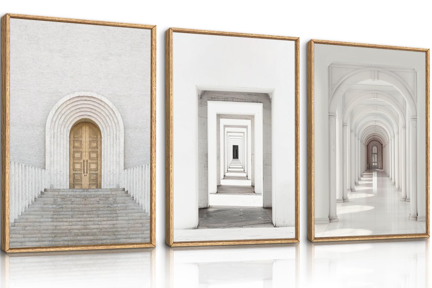 FWIEXA Spatial Extension Framed Canvas Wall Art Set, Mid Century Modern Wall Decor, Minimalist Neutral White Door Wall Painting, Artworks for Office, Living Room, Gallery, Bedroom