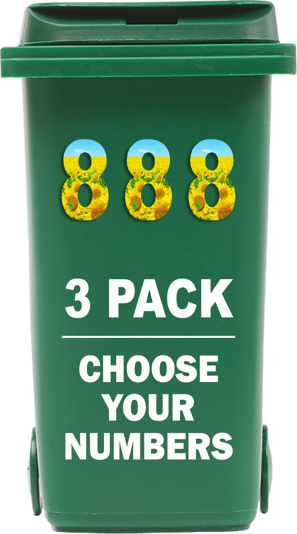3 x Bin Numbers for Wheelie Bins, 0-9, Sunflower Dustbin Stickers, Easy Application 17.5cm Stick On Number Stickers - Weatherproof Self Adhesive Vinyl (8)