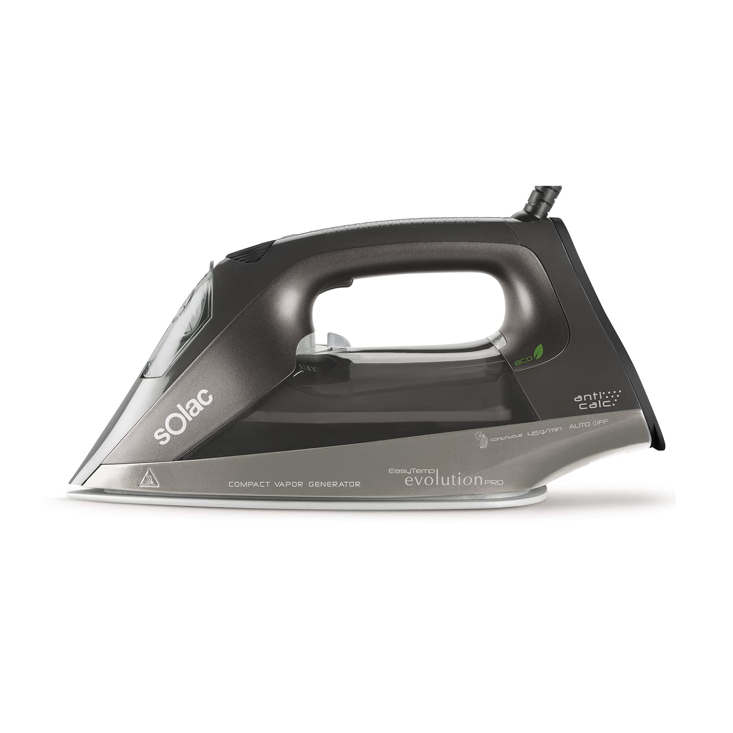 Solac - Plancha de vapor Easy Temp EVO Pro 2400W | Multifunción (ECO+TURBO+AUTO) | Centro Planchado Compacto | Autocontrol System Antical Antigoteo | 45g/min Vapor Continuo | Suela Cerámica