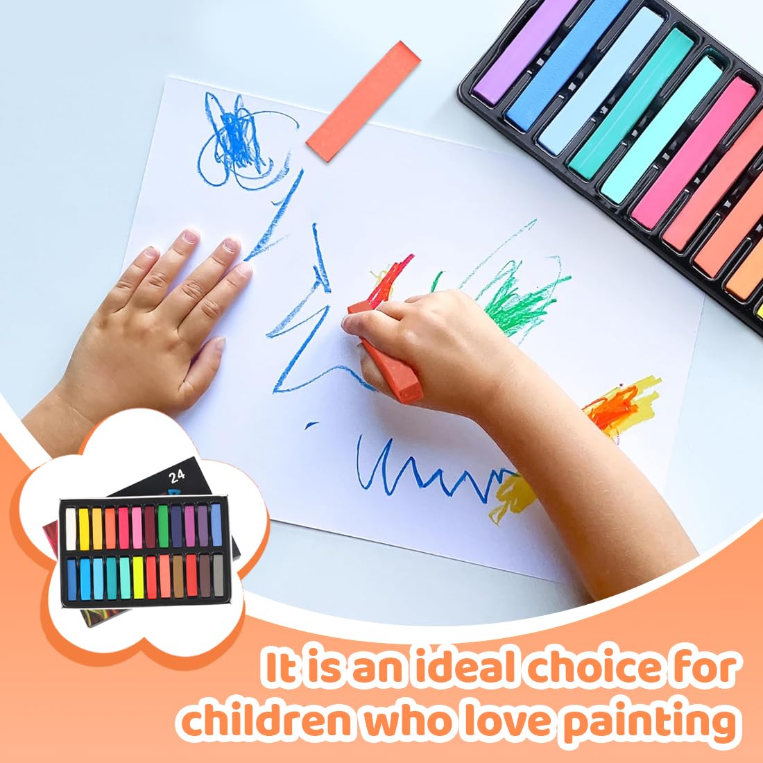 gesso senza polvere per bambini,24 pezzi di gessi colorati per strada non tossici, gesso lavabile per lavagna, disegno, scrittura, gioco all'aperto（A）