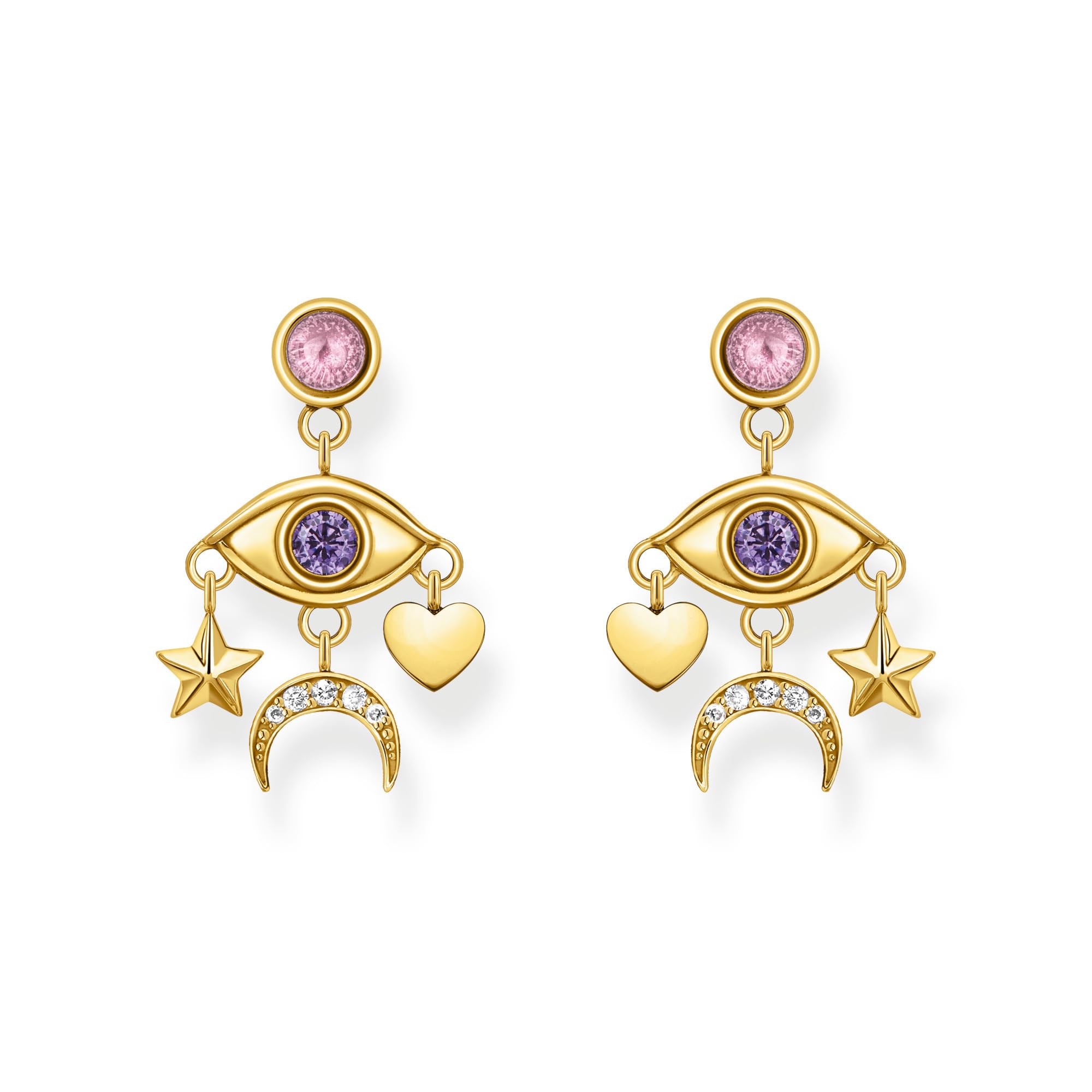 THOMAS SABO Ohrhänger Auge mit bunten Steinen vergoldet 750 Gelbgold Vergoldung, 925 Sterlingsilber