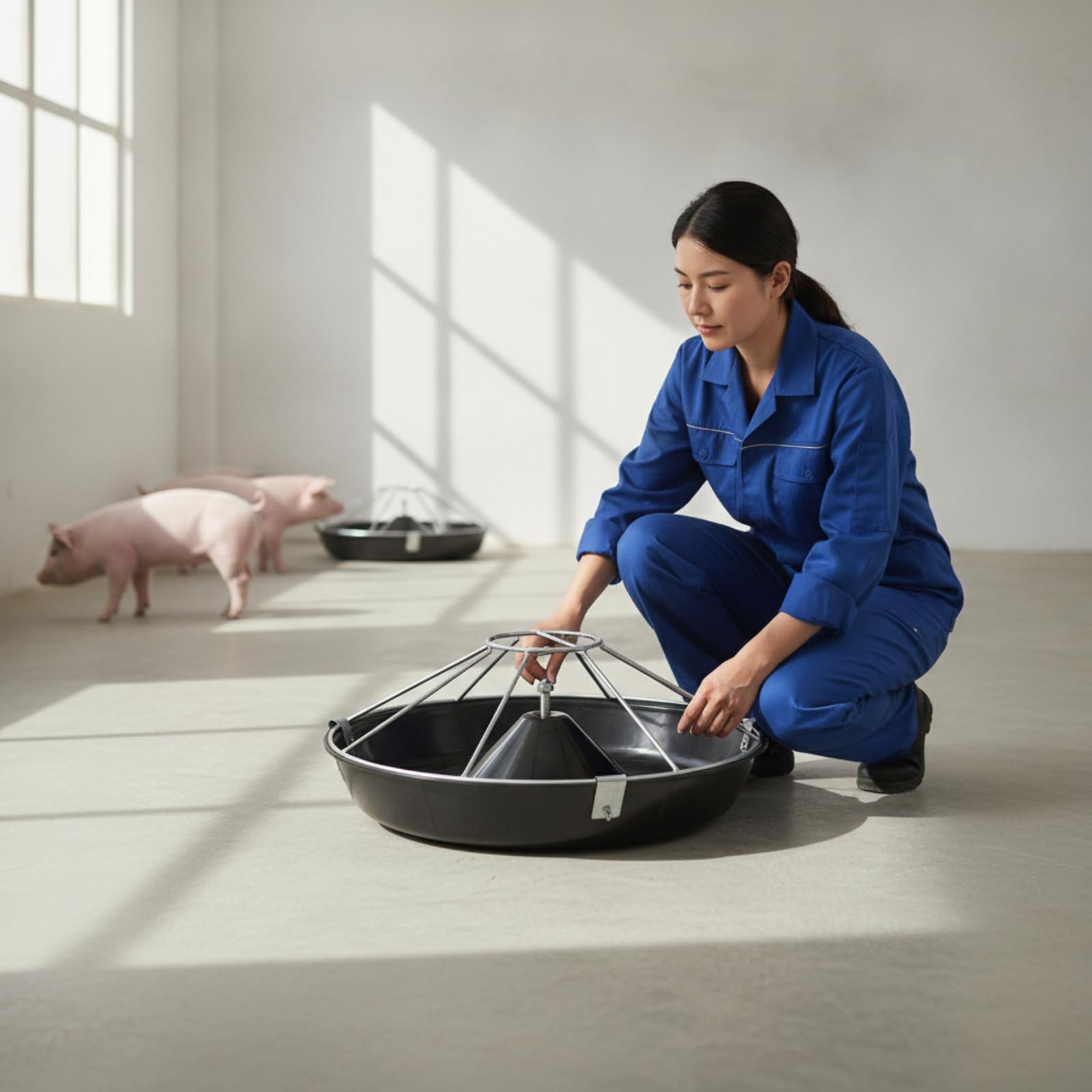 Contenitore per Mangime con Coperchio a Griglia Zincata E Cono Rialzato per Accesso Multiplo Degli Animali Nelle Strutture Agricole Adatto per, Nero, 70 Cm Singolo Strato 14 Fori