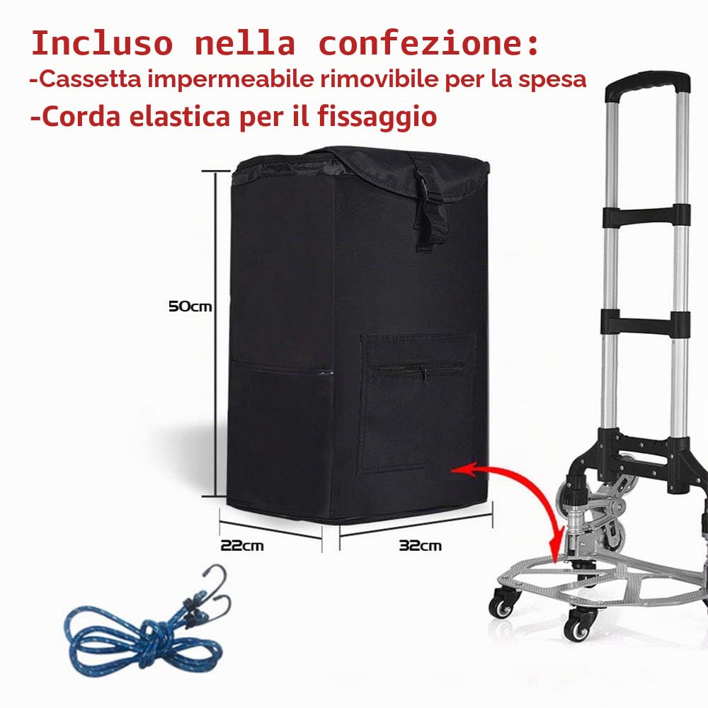 Carrello pieghevole robusto | Rinforzato con 6 ruote ammortizzanti trasparenti | Può essere utilizzato per salire le scale - con 4 ruote piroettanti