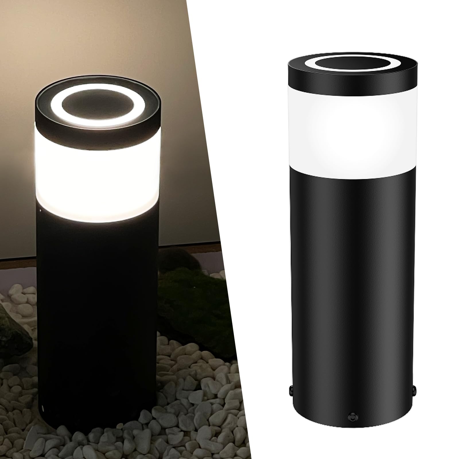 JNR 4 Pack Edelstahl Wegeleuchten Außen mit Erdspieß 230V, Schwarz 4 Pack | IP65 Wasserdicht, Höhe 290 mm 5w 3000k warmweiß COB LED, Wegleuchte, Gartenbeleuchtung, Gartenlampen, Gartenleuchten