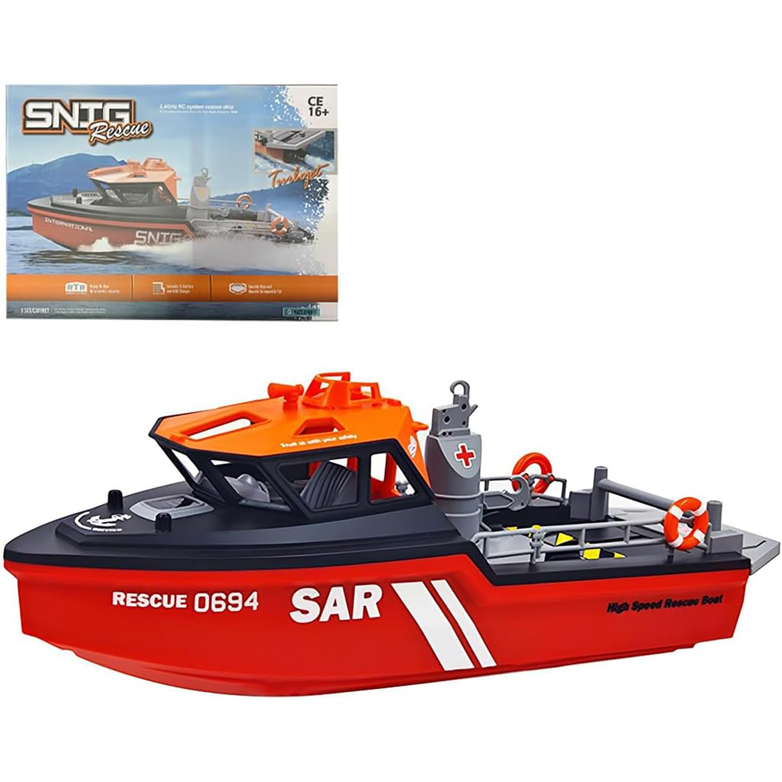 Łódka RC w skali 1/32 dla dorosłych, 2.4G Mini model łodzi ratunkowej RC na basen, rzeki, jeziora, dla dorosłych, wersja RTR,Black and red