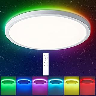 LED Deckenleuchte Dimmbar 30CM, 24W 3200LM RGB Deckenlampe Farbwechsel, 3000K-6500K Badezimmer Lampe IP44 Wasserfest, Flach Badlampe Decke für Bad Kinderzimmer Schlafzimmer Wohnzimmer