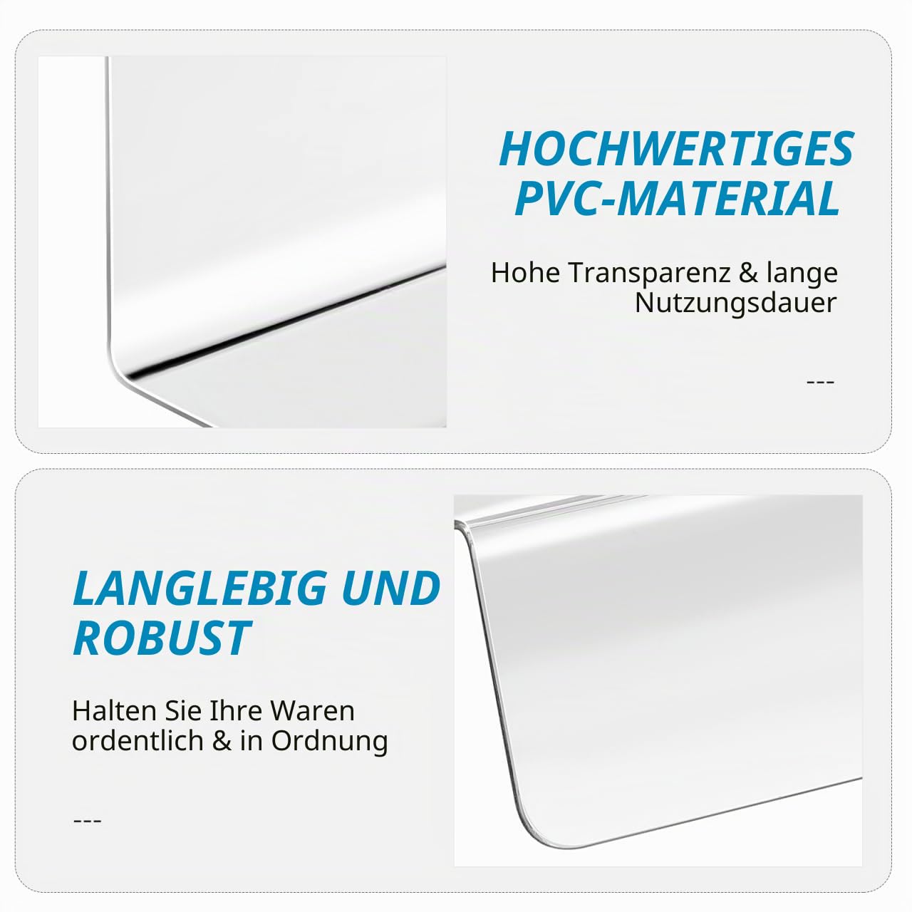 Amosfun Regalteiler Transparent 20 Stück L-Form 20×6×3 cm Kunststoff lebensmittelecht – Warentrennung für Supermarktregale & Küchenschränke, stabil & rutschfest