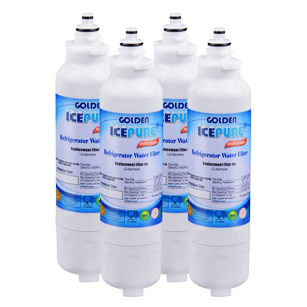 GOLDEN ICEPURE ADQ73613401 Refrigerator Water Filter Replacement for LG LT800P, 4Pack, RWF3500A, 469490, WS620A, LSC22991ST, LSXS26366S, ADQ73613401, LSXS26366D, LUPXS3186N, LSXS26386S LMXS30776D