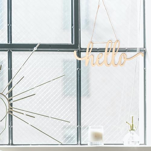 Miniatura 6 de STOBOK 2 letreros de madera con texto en inglés "Hello Letter", recorte de letrero de hola de madera sin terminar, adornos colgantes rústicos para