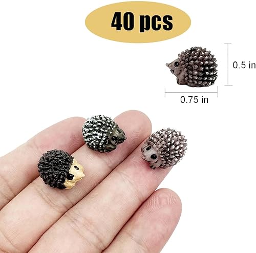 Miniatura 6 de Mini figuras de erizo, 40 figuras de resina en miniatura de erizo, accesorios de adorno de figura de erizo, modelo de animales, jardín de hadas,