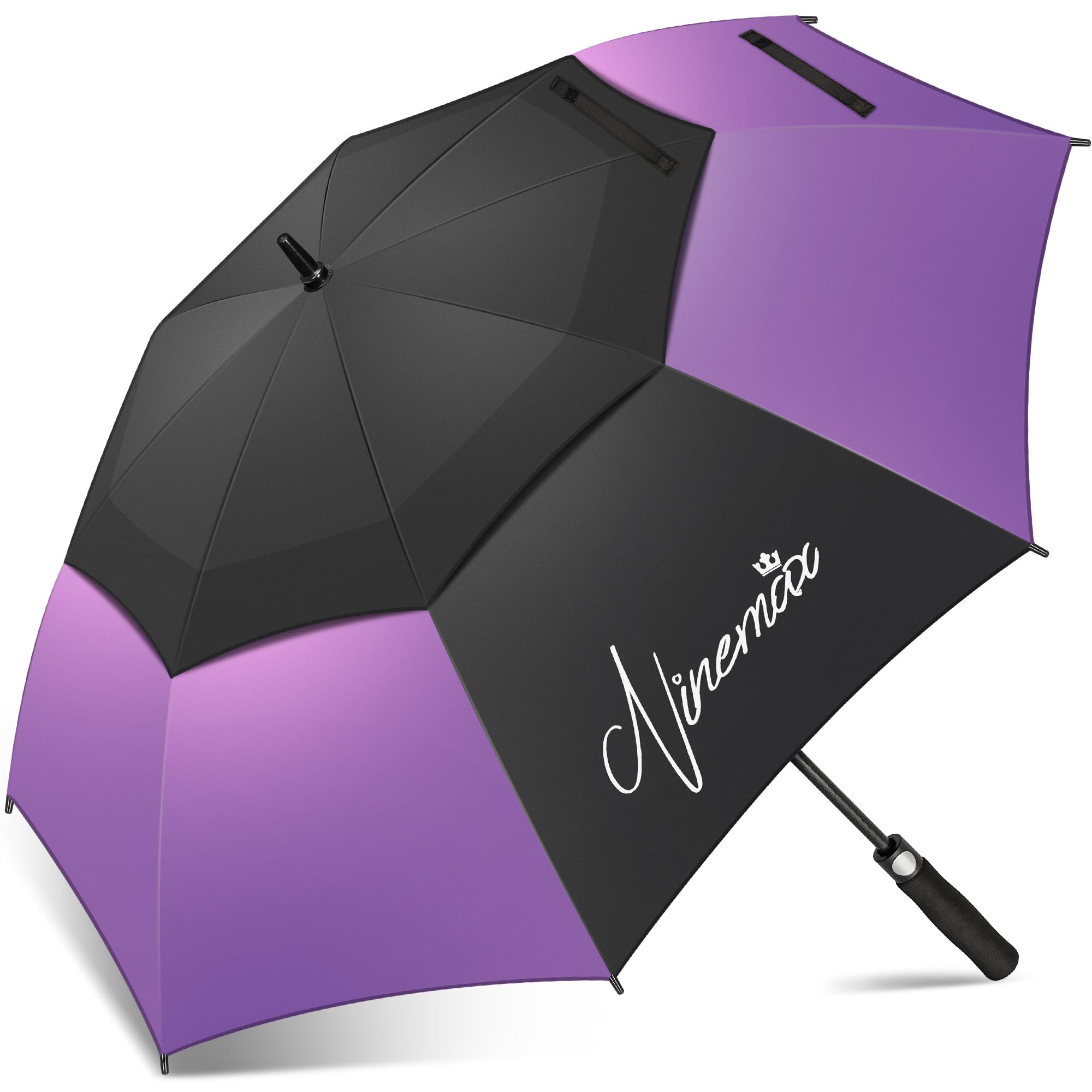 NINEMAX Golf Umbrella Windproof and Rainproof 62inch, Large Umbrella Double Canopy, Golfing Brolly Heavy Duty Unbreakable for Men Women(Black/Purple)