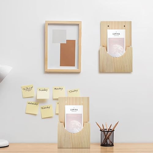 Miniatura 4 de Soporte de madera 2 en 1 para folletos, soporte de exhibición colgante para volantes de 4 x 6 y folletos triples, ideal para oficina