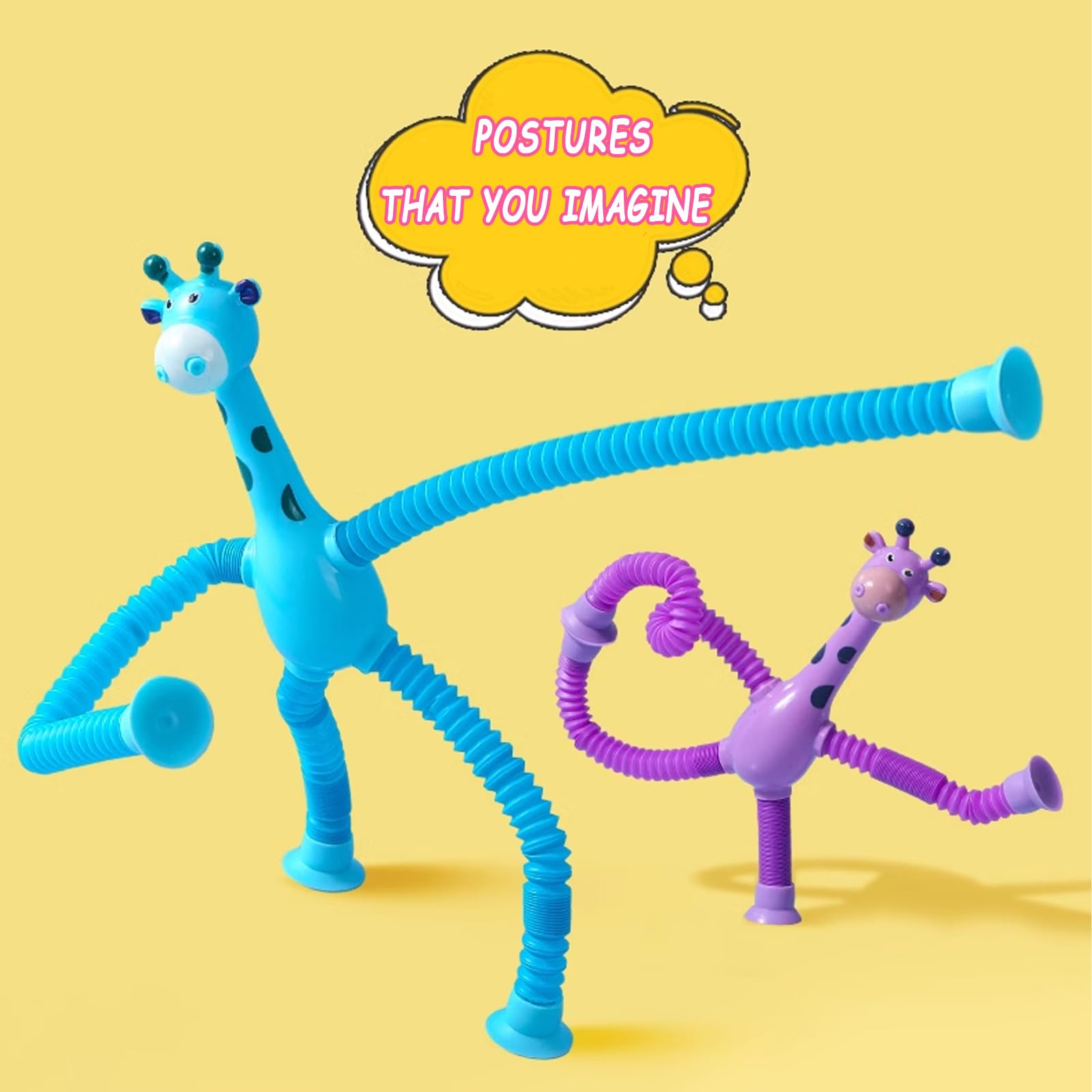 Ugj Bendable Giraffe Figures, Set Of 4 Flexible Giraffes, Telescopic Suction Cup Giraffe Toy, Telescopic Pop Tubes, Fidget Tubes Sensory Toys For Girls Boys - Image 4 thumbnail