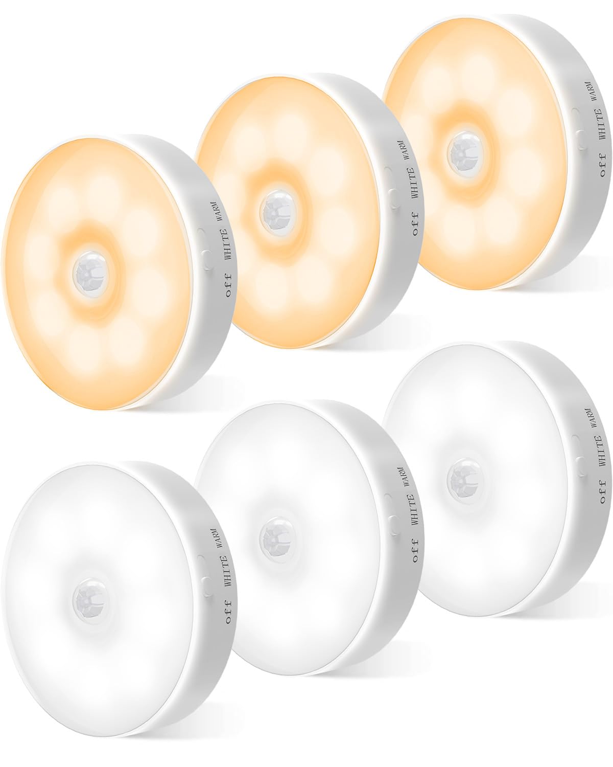 KALAHOL Motion Sensor Lights Indoor 6 Pack, Warm & Cool Light Switchable, 3 Modes USB Rechargeable Magnetic Wall Lights, Sensor Cupboard Stair Night Lights for Kitchen Closet Under Cabinet