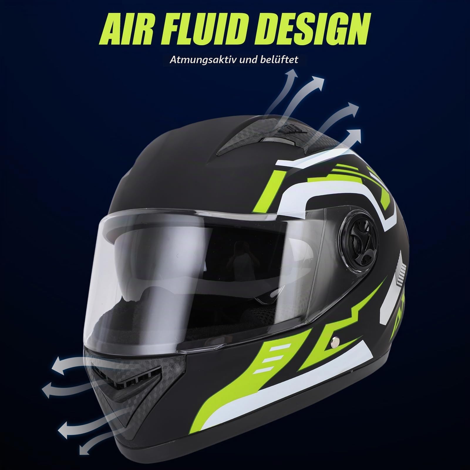 Motorrad Helm, Leichter Fahrrad-Reithelm für Männer und Frauen, Kopf Umfänge von 54-61cm Voll Gesichts Helm mit Abnehmbarem Hals Wärmer, Innere Atmungsaktive Baumwoll Schicht