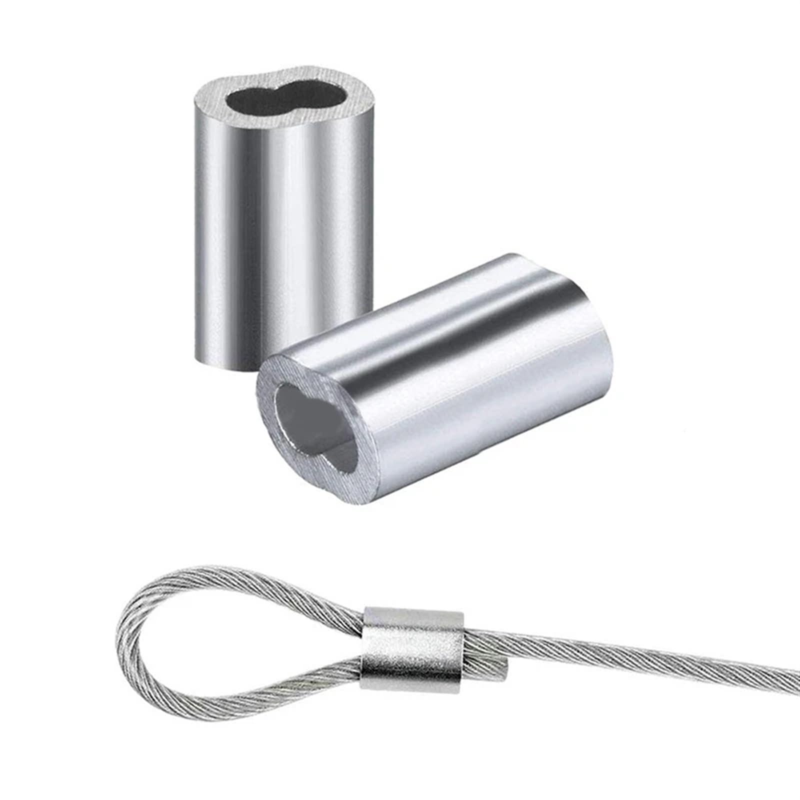 Produktbild von WEDNOK 26-teiliges Stahlseil-Set M3 – 1,5 Mm X 10 M, Mit Klemmen, Kauschen Und Maulschlüssel – Für Zelt, Wäscheleinen & Co.