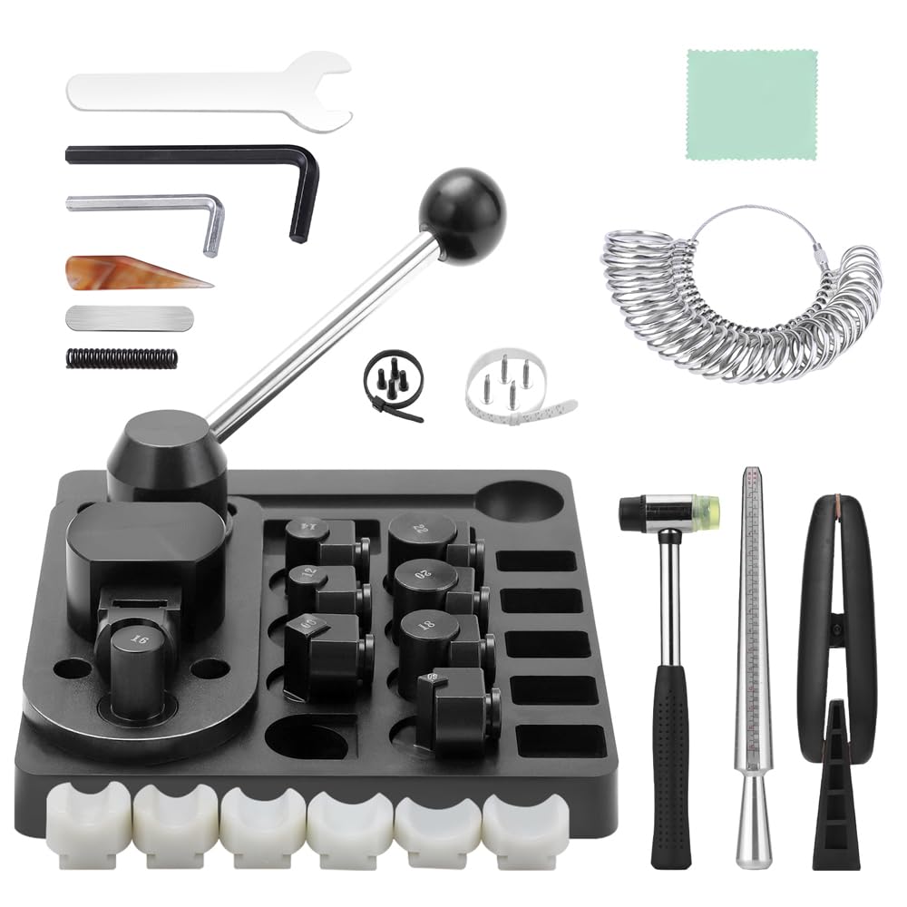 HERLLD Ring Bender Ring Bending Tool for Jewelry Making Ring Bending Machine with Nylon Dies 2 Ring Blanks Ring Sizer Measuring Set Multi-Funtional Jewelry Tool