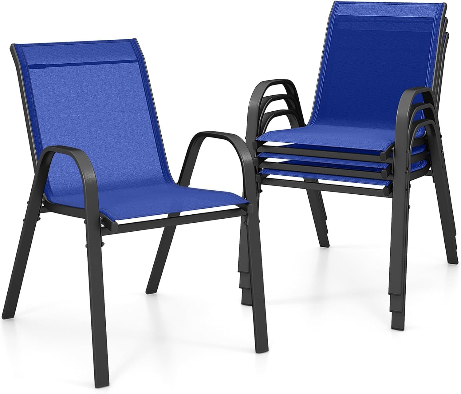 Giantex Juego de 4 Sillas de Exterior, Silla de Comedor Apilables con Marco de Acero con Reposabrazos y Respaldo, 56 x 70 x 84 cm, Sillas Ergonómicas para Piscina, Terraza, Jardín (Azul)