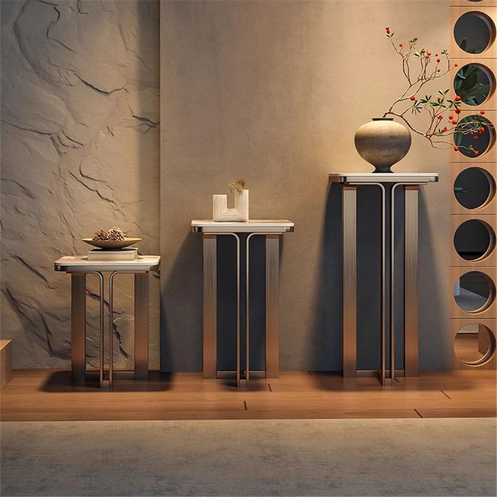 Puesto de Plantas Estante for bonsáis con Placa de Roca de Lujo y luz, Soporte de Acero Inoxidable for Suelo, for Sala de Estar y for Interiores.(XS)