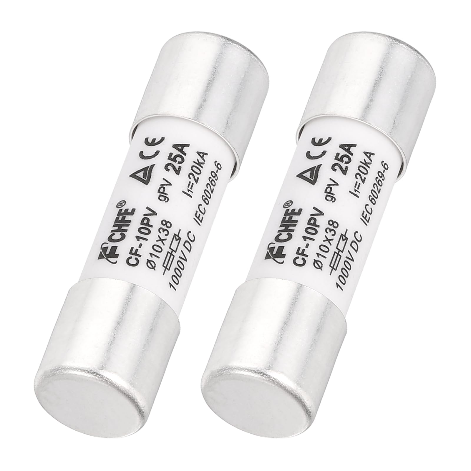 sourcing map 2Pcs 1000V 25A Ceramic Cartridge Fuses, 10x38mm Fast Blow Time Delay Fuse for Photovoltaic Solar Systems DIY Inverter Circuit Board