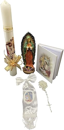 Lito - Juego de velas de primera comunión para niños, juego de velas blancas para la Santa 1ª Comunión con figurilla, español