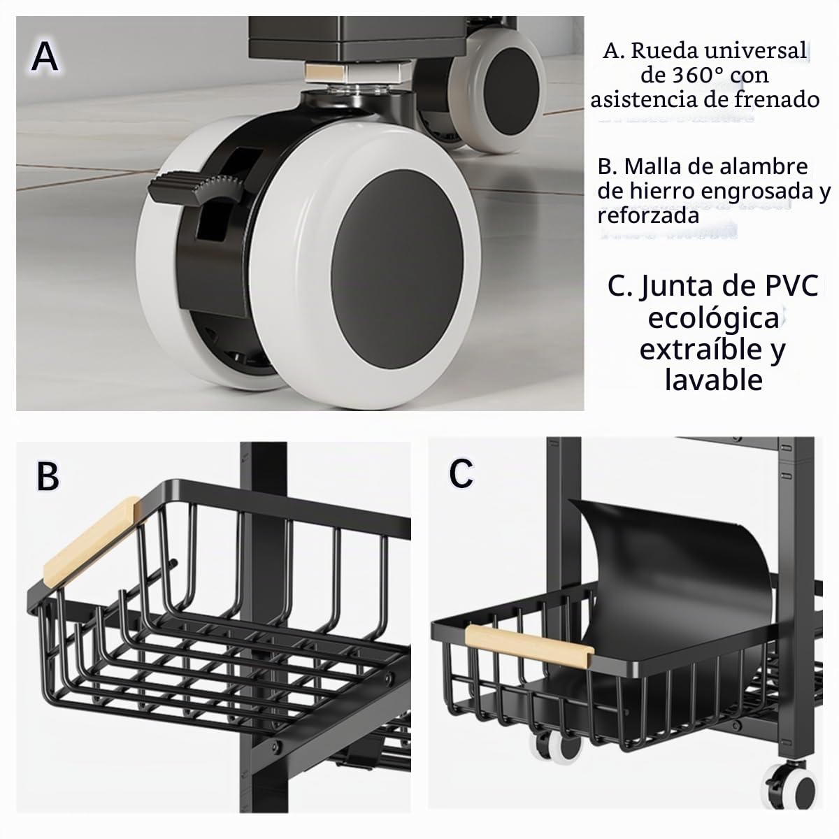 Canastas de alambre de metal con ruedas, contenedores de almacenamiento apilables, estante organizador de cocina, carrito de frutas y verduras de múltiples niveles, estante estacional para