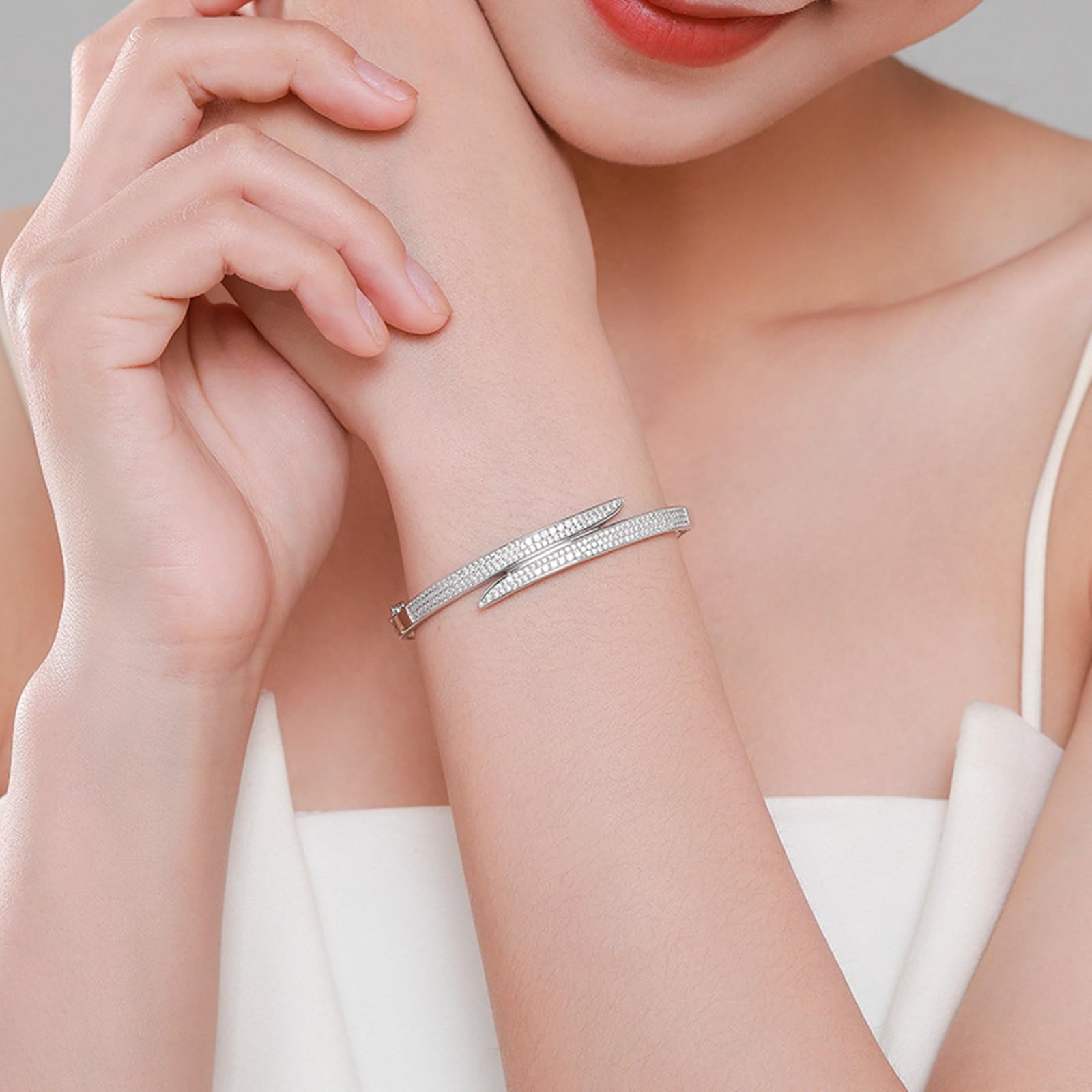 Pulseras asimétricas de platino vintage para mujer con diamantes creados, pulseras de hermana mayor para mujer, PT950 y oro blanco de 9K/14K/18K