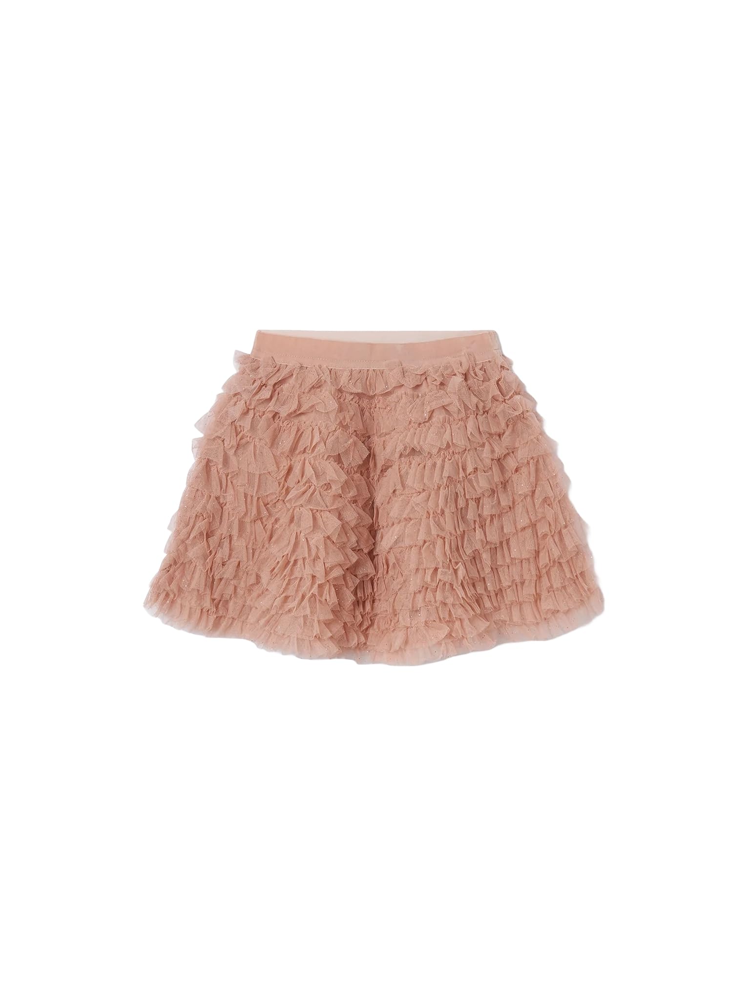 Generico Gonna Tulle Bambina Elegante con Balze e Glitter – Gonna Rosa Principessa per Cerimonia, Danza e Occasioni Speciali