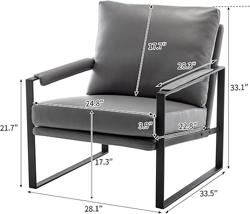 Miniatura 3 de UNICOO Silla decorativa de cuero sintético con marco de metal, sillas decorativas modernas para sala de estar, dormitorio u oficina, sillones de