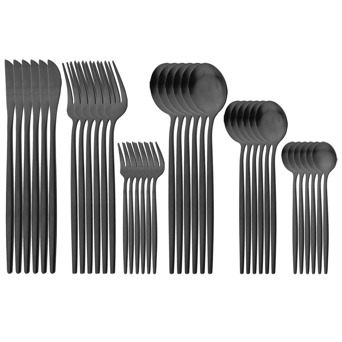Mattschwarzes Besteck, Royal 36-teiliges Tafelservice aus mattem 18/10-Edelstahl for 6 Personen, einschließlich Gabeln, Löffeln, Messern, Camping-Besteck, Reiseutensilien-Set, Besteck/1824